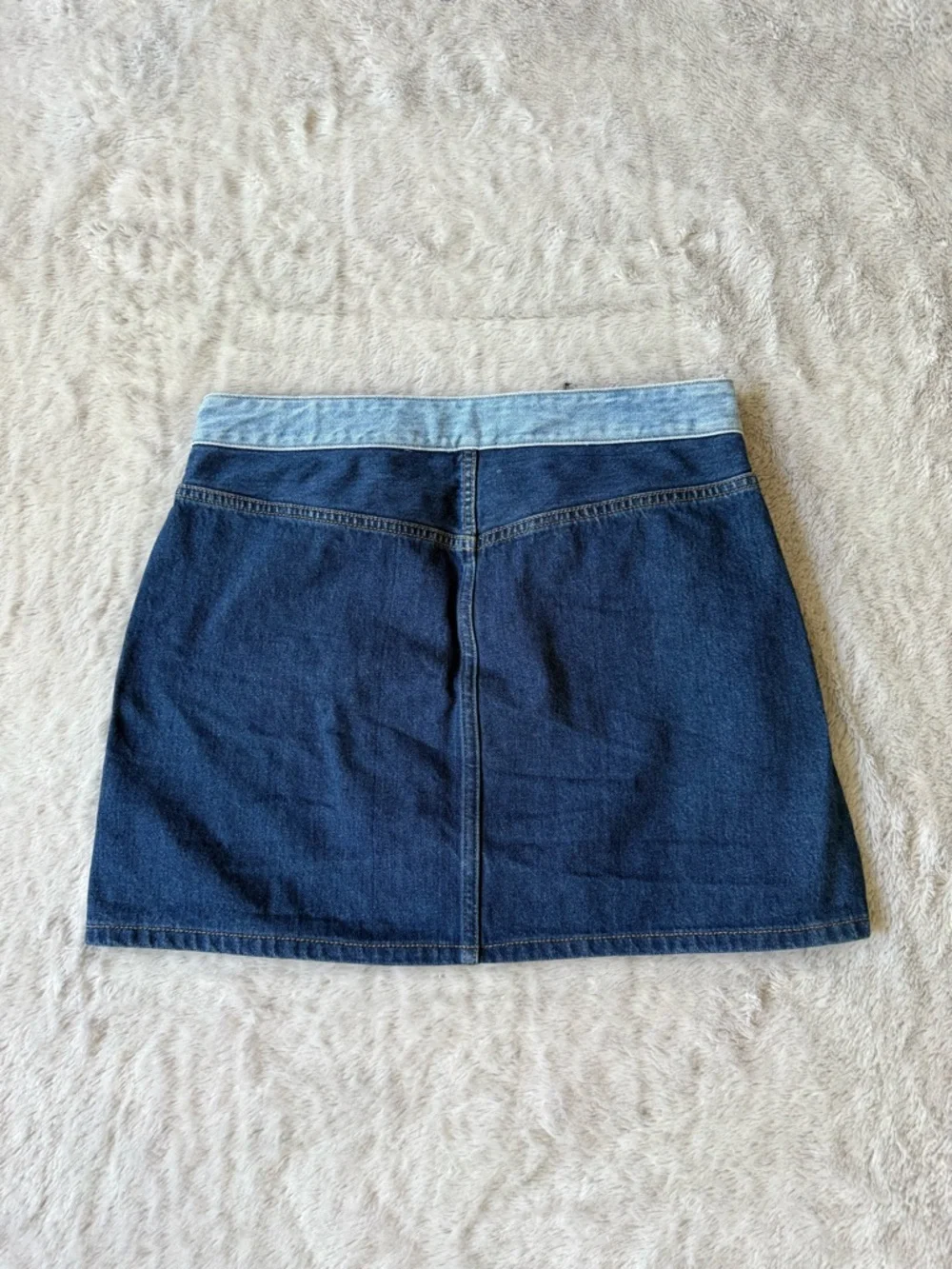 1. State Two-Tone Blue Denim Mini Skirt with Front Zips - Picture 3 of 3